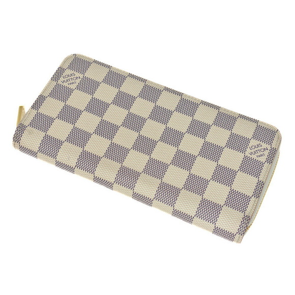 Louis Vuitton White Damier LV Leather Gray Beige Wallet Long Zippy Azur - Picture 1 of 6